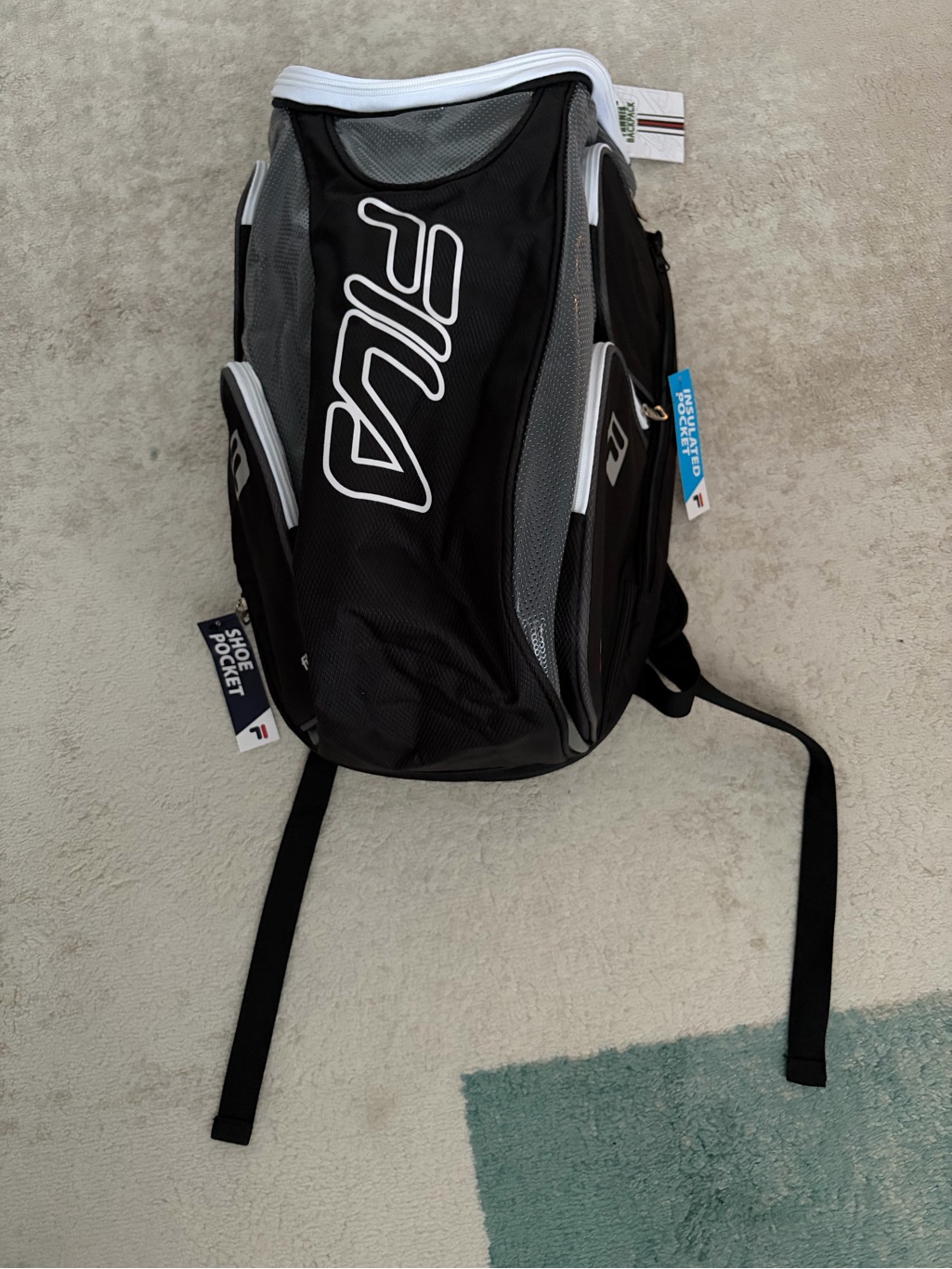 Fila Black And Grey Tennis Sport Backpack With White Logo